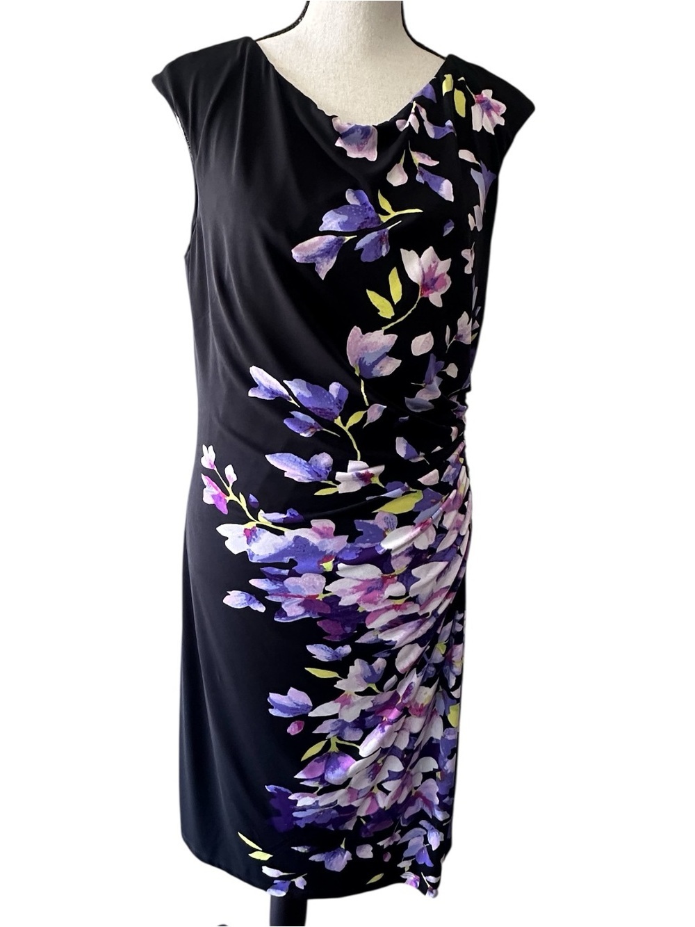 Lauren Ralph Lauren Dress Womens & Black Purple Floral Sheath Sleeveless Elegant